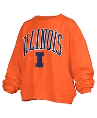 Pressbox Women's Orange Illinois Fighting Illini Janise Arch Over Logo Waist Length Oversized Pullover Sweatshirt