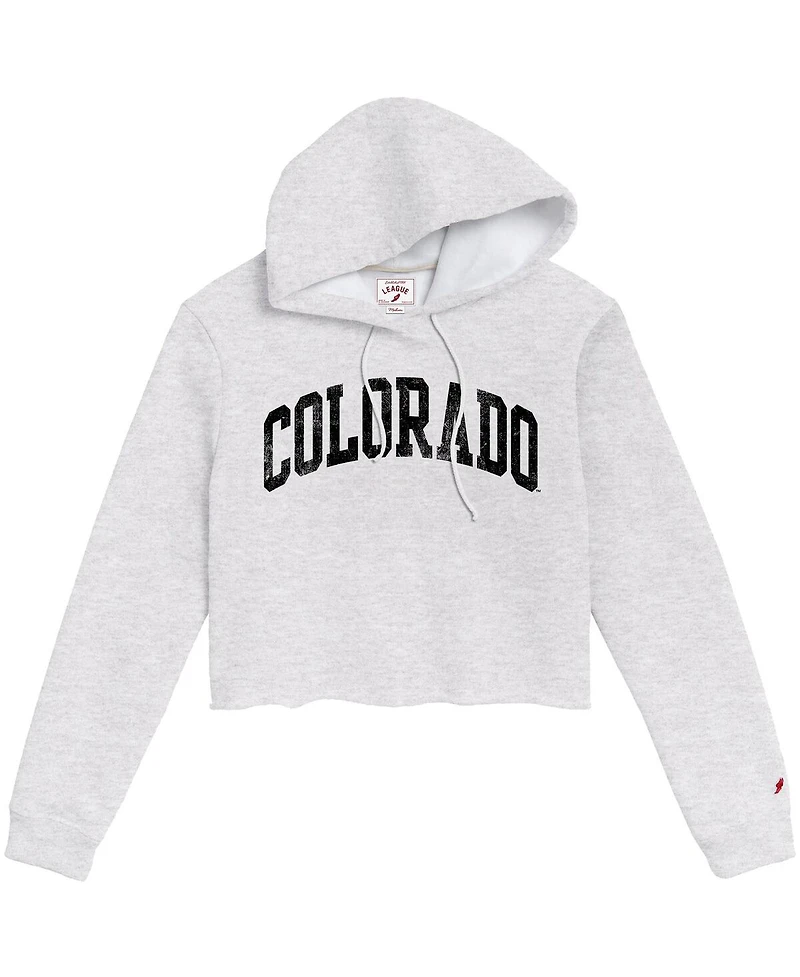 League Collegiate Wear Women's Ash Colorado Buffaloes 2-Hit 1636 Cropped Pullover Hoodie