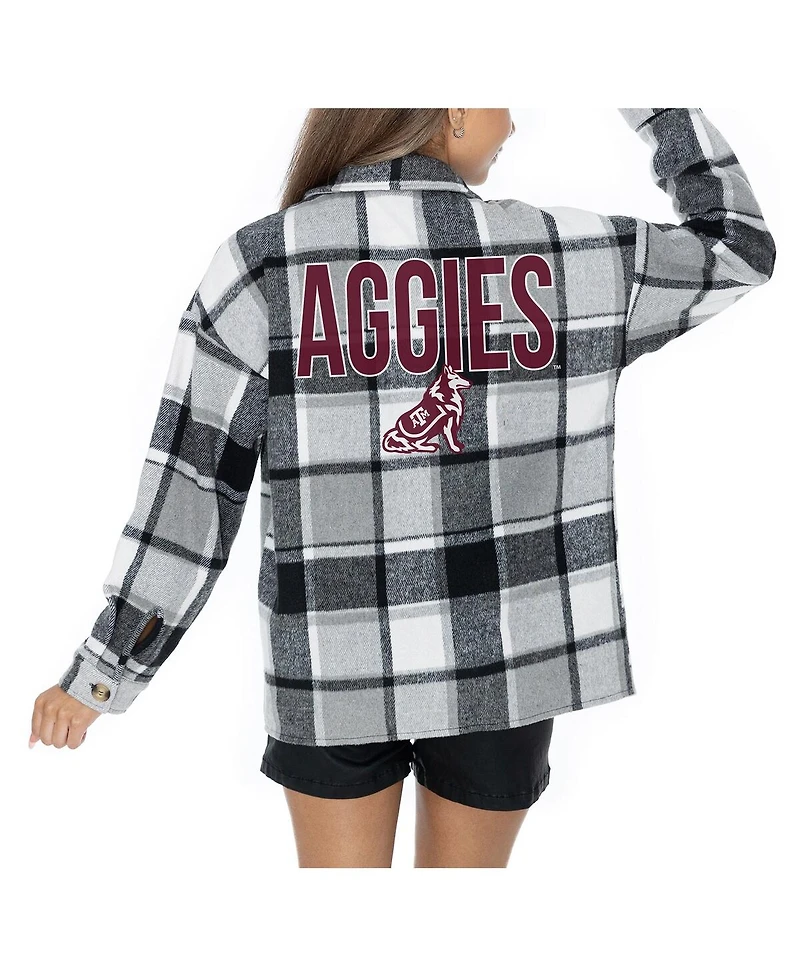 Gameday Couture Women's Grey Texas A M Aggies Long Sleeve Brushed Plaid Button-Up Overshirt Jacket