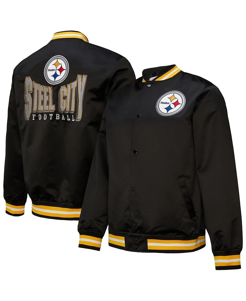 Mitchell & Ness Men's Black Pittsburgh Steelers Double Down Satin Full-Snap Jacket