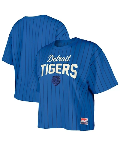 New Era Women's Blue Detroit Tigers City Connect Multiplier Pinstripe Cropped T-Shirt