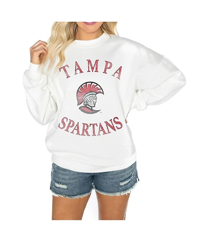 Gameday Couture Women's White University of Tampa Spartans Good Vibes Premium Fleece Drop Shoulder Pullover Sweatshirt