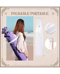 LAGarden Palm Springs 6Ft Patio Floral Fringe Umbrella with Tassel Carry Bag Outdoor Vintage Wood Garden Parasol Purple