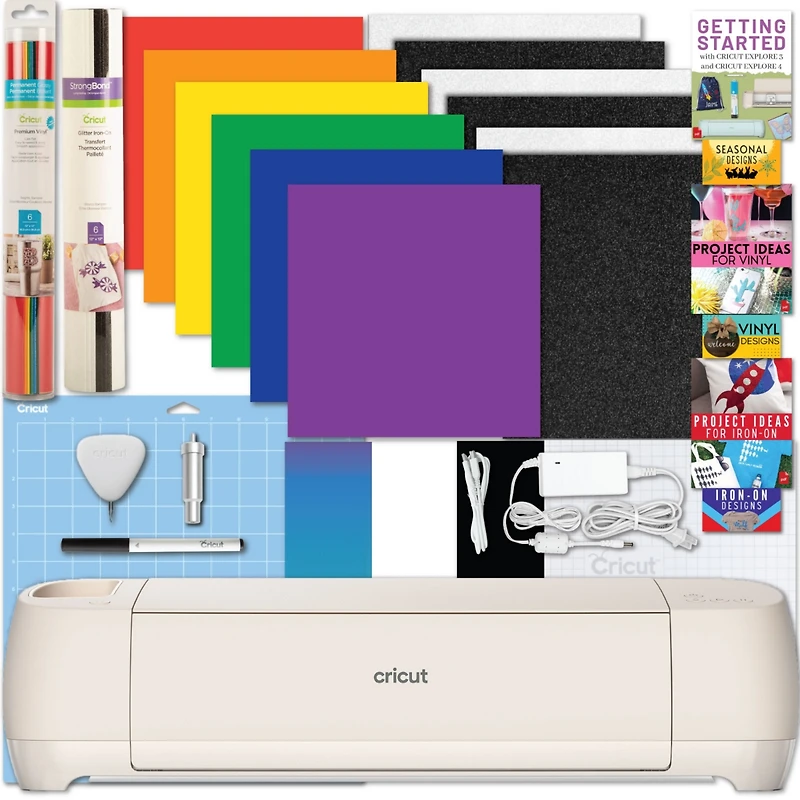 Cricut Explore 4 Cutting Machine with Vinyl and Iron-On Sheets Bundle