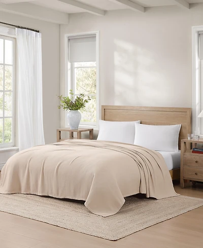 Tommy Hilfiger Solid Cotton Pique Blanket, Twin