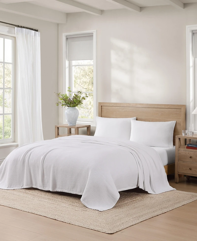 Tommy Hilfiger Solid Cotton Pique Blanket, Full/Queen