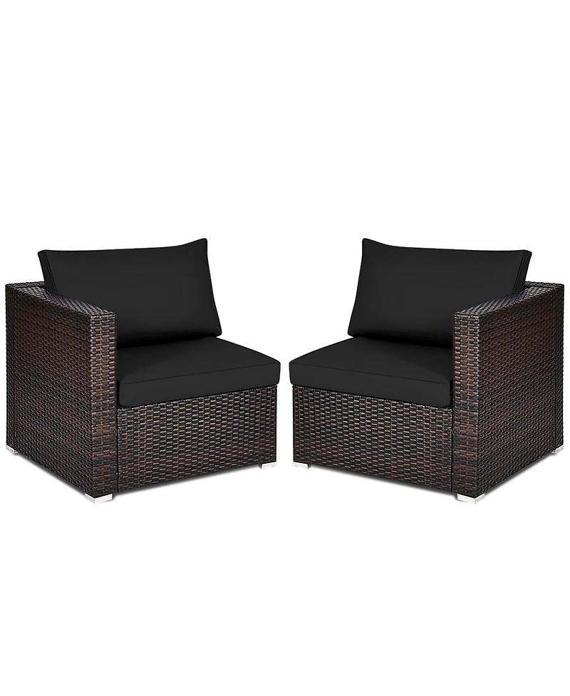 Gymax 2PCS Rattan Corner Sofa Set Patio Outdoor Furniture Set w/ 4 Cushions