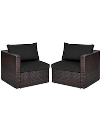 Gymax 2PCS Rattan Corner Sofa Set Patio Outdoor Furniture Set w/ 4 Cushions