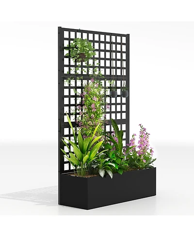 Outsunny Metal Planter Box with Trellis, Drain Holes, 43"x16"x70",