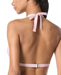 Michael Michael Kors Women's Striped Logo-Ring Halter Bikini Top