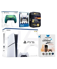 Sony Playstation 5 Slim Disc with Extra Gray Camo Controller, Fps Grip Kit and MightySkins Decal Voucher + 2 Year Cps Extended Warranty