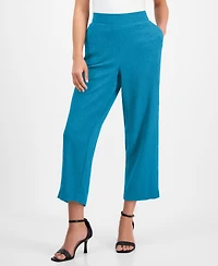 Ak Anne Klein Petite Textured Pull-On Mid-Rise Wide-Leg Pants