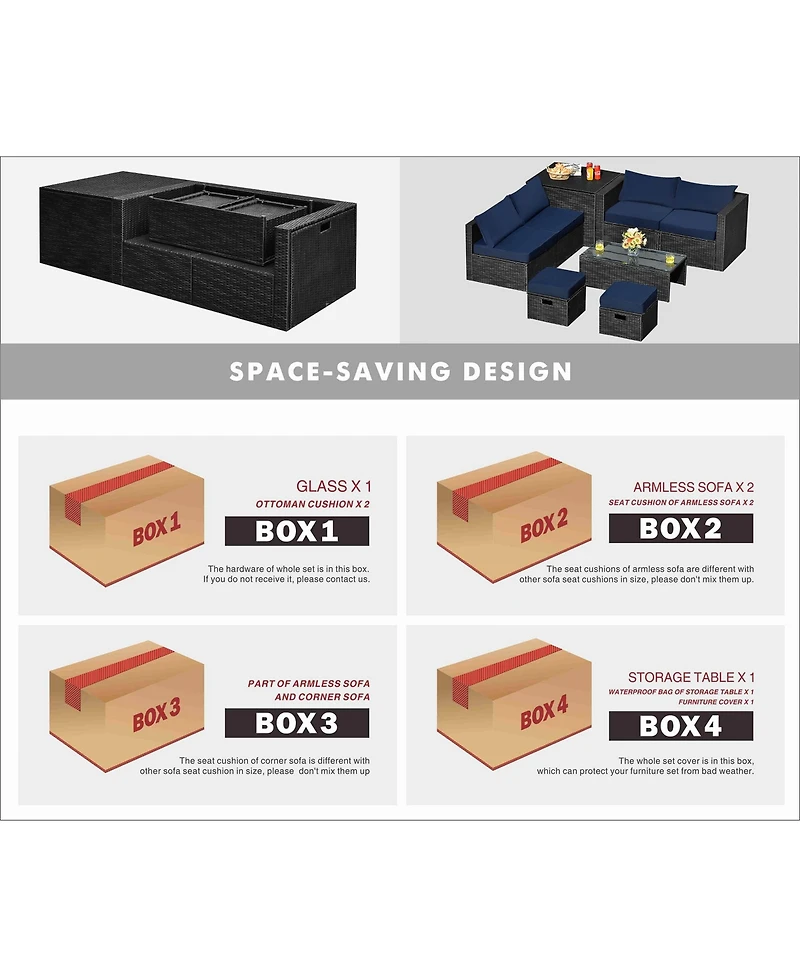 Gymax 8PCS Rattan Patio Sectional Furniture Set w/ Waterproof Cover & Cushions