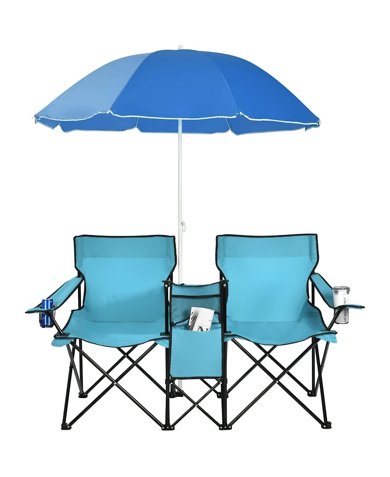 Portable Folding Picnic Double Chair With Umbrella