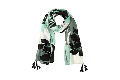 Olsen Abstract Leaf Print Tassel Scarf
