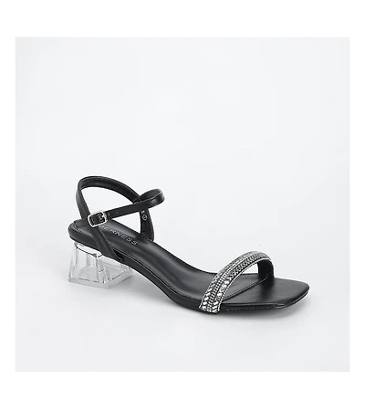 Hallie Rhinestone Clear Heel Sandals