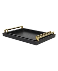 Set of Two Wood Serving Trays with Faux Croc Texture and Handles