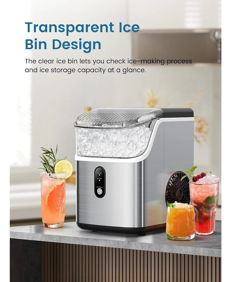 Zafro Countertop Nugget Ice Maker, Portable Chewable Pebble Ice Machine, Soft Crushed Ice Maker, 34 lbs/Day, One-Touch Operation, Self-Cleaning, Perfe