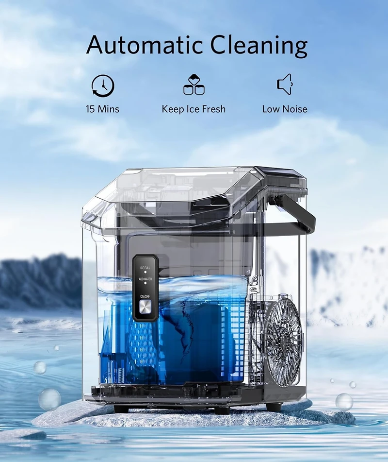 Zafro Portable Ice Maker with Handle, Stainless Steel Ice Maker Countertop with Slef-Cleaning, 35Lbs/24H, 7Mins Fast Ice Making, with Ice Basket/Ice S