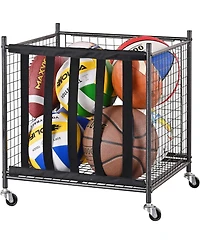 Mythinglogic 44 lbs Weight Capacity Rolling Sports Ball Storage Cart with Elastic Straps