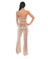 Bebe Women's Two Piece Disco Dot Top with Bell Pants