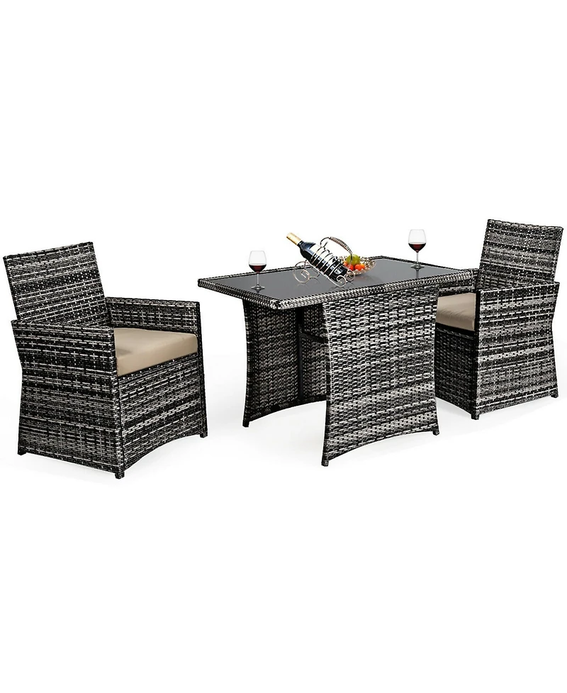 Gymax 3PCS Cushioned Wicker Rattan Patio Furniture Set Garden Yard Outdoor