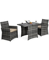 Gymax 3PCS Cushioned Wicker Rattan Patio Furniture Set Garden Yard Outdoor
