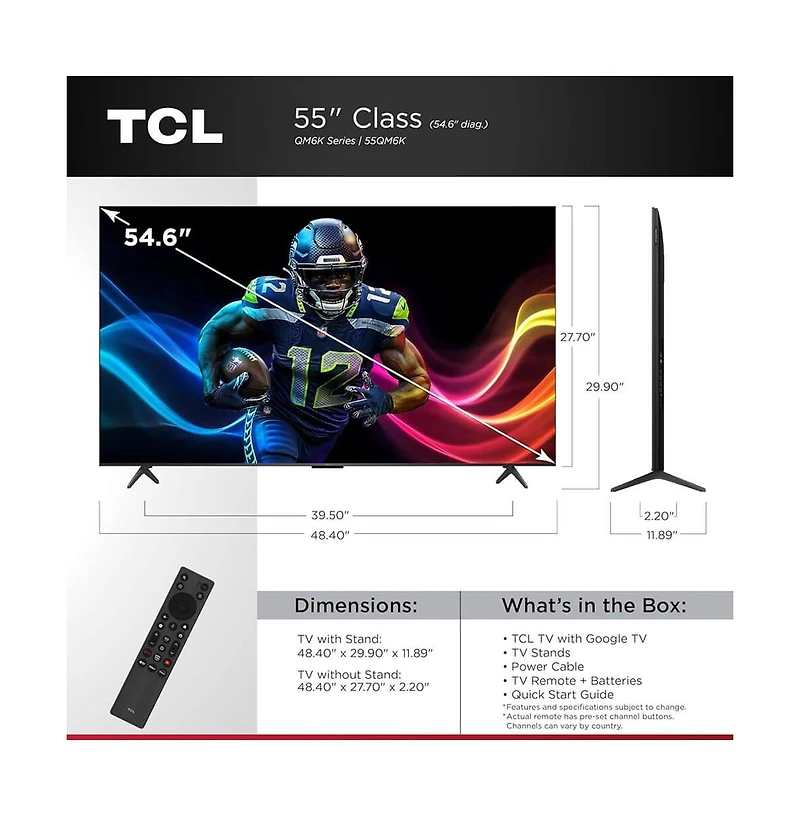 55" Class 4K Uhd Qd-Mini Led Qled Google Tv - 55QM6K