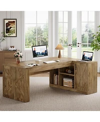 Tribesigns L-Shaped Executive Desk, Large Office Computer Table with File Cabinet, Modern Business Furniture with Storage Shelves for Home Office