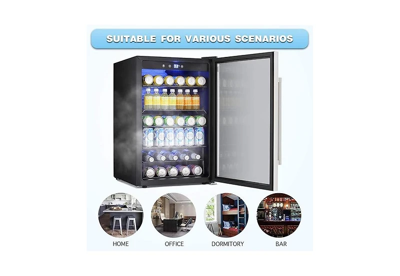 Zafro Mini Beverage Fridge with Glass Door - 145 Can Capacity, 4.4Cu.Ft Cooler for Soda, Beer or Wine, Perfect for Home, Office or Bar