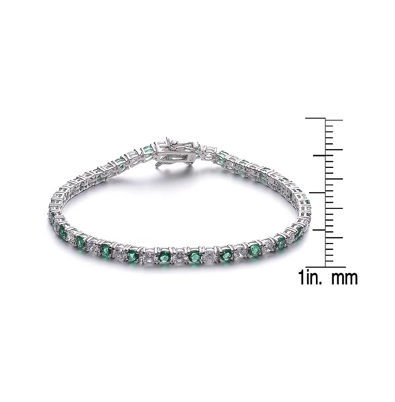 Sterling Silver White Gold Plated with Colored Cubic Zirconia Tennis Bracelet