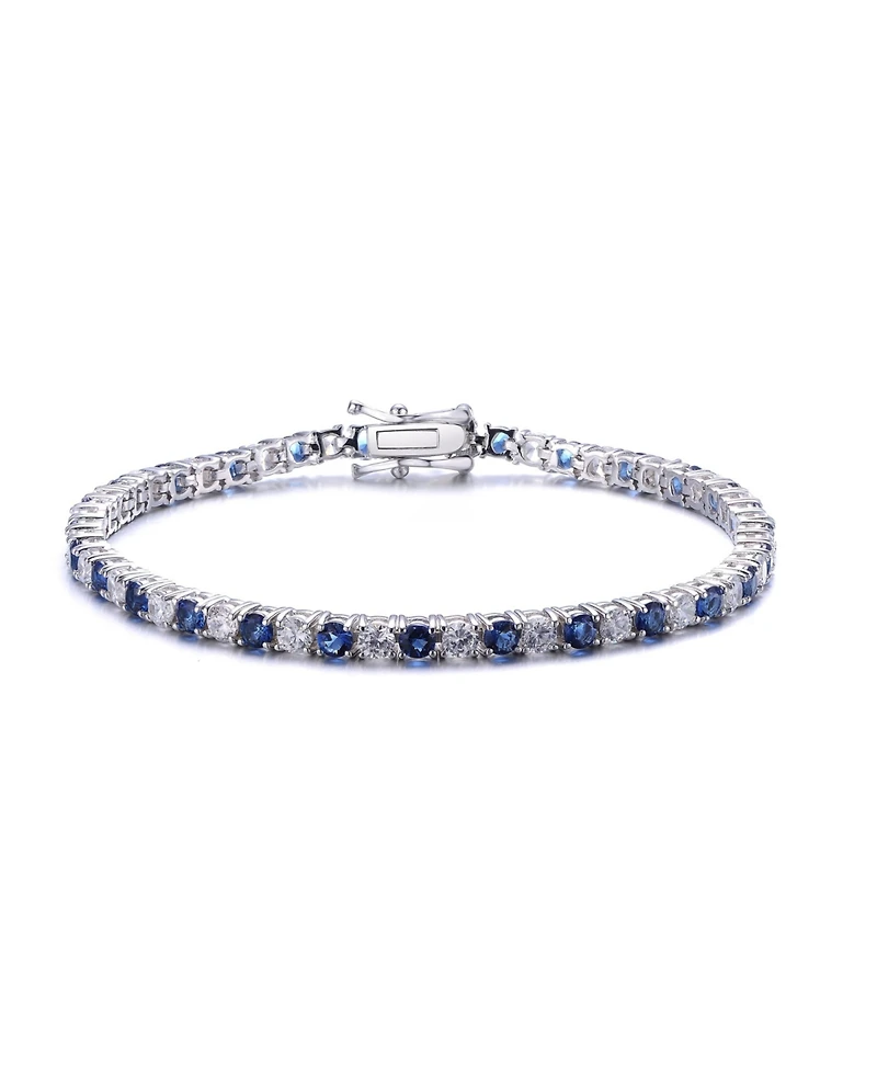 Sterling Silver White Gold Plated with Colored Cubic Zirconia Tennis Bracelet