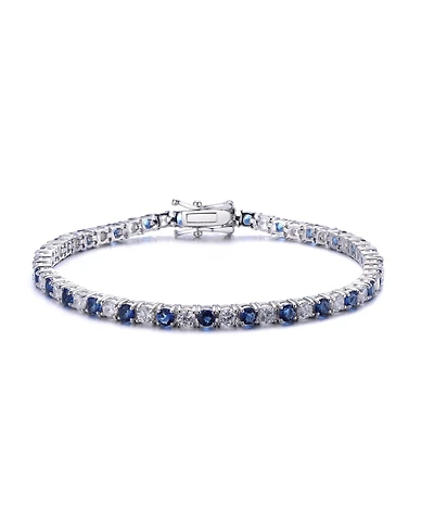 Sterling Silver White Gold Plated with Colored Cubic Zirconia Tennis Bracelet