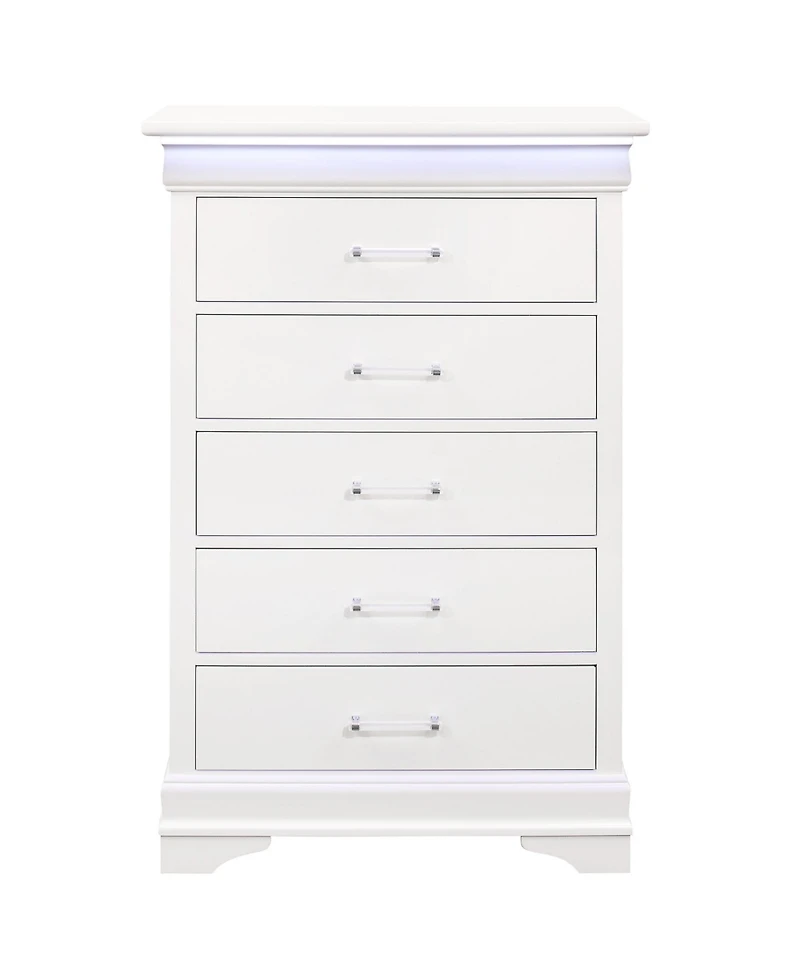 Solid Wood Five-Drawer Chest with Led Lighting for Bedroom Storage