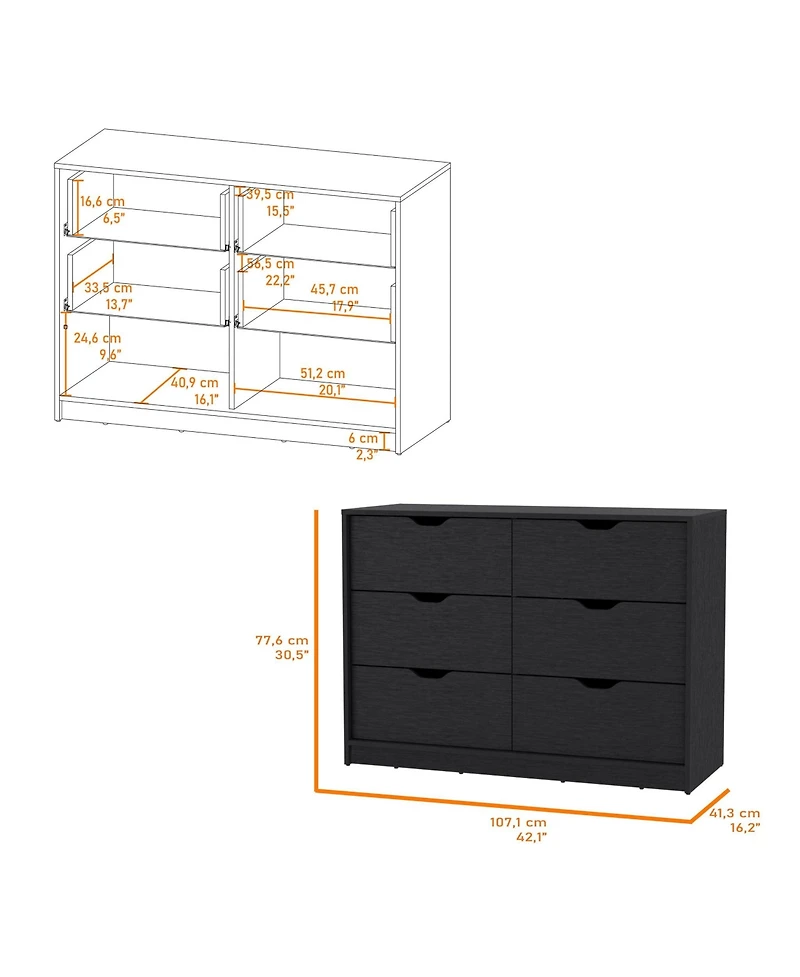 Manufactured Wood 6-Drawer Dresser – Minimalist Design