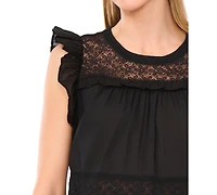 CeCe Women's Lace Inset Ruffle Detail Blouse