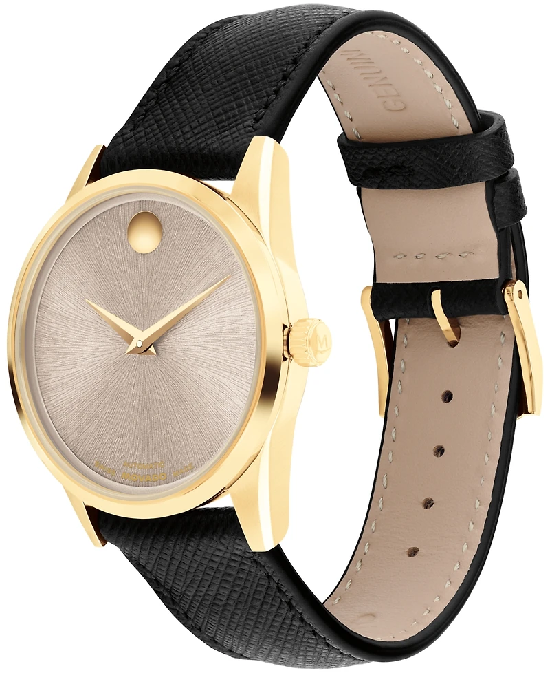 Movado Women's Museum Classic Swiss Automatic Black Leather Watch, 33mm