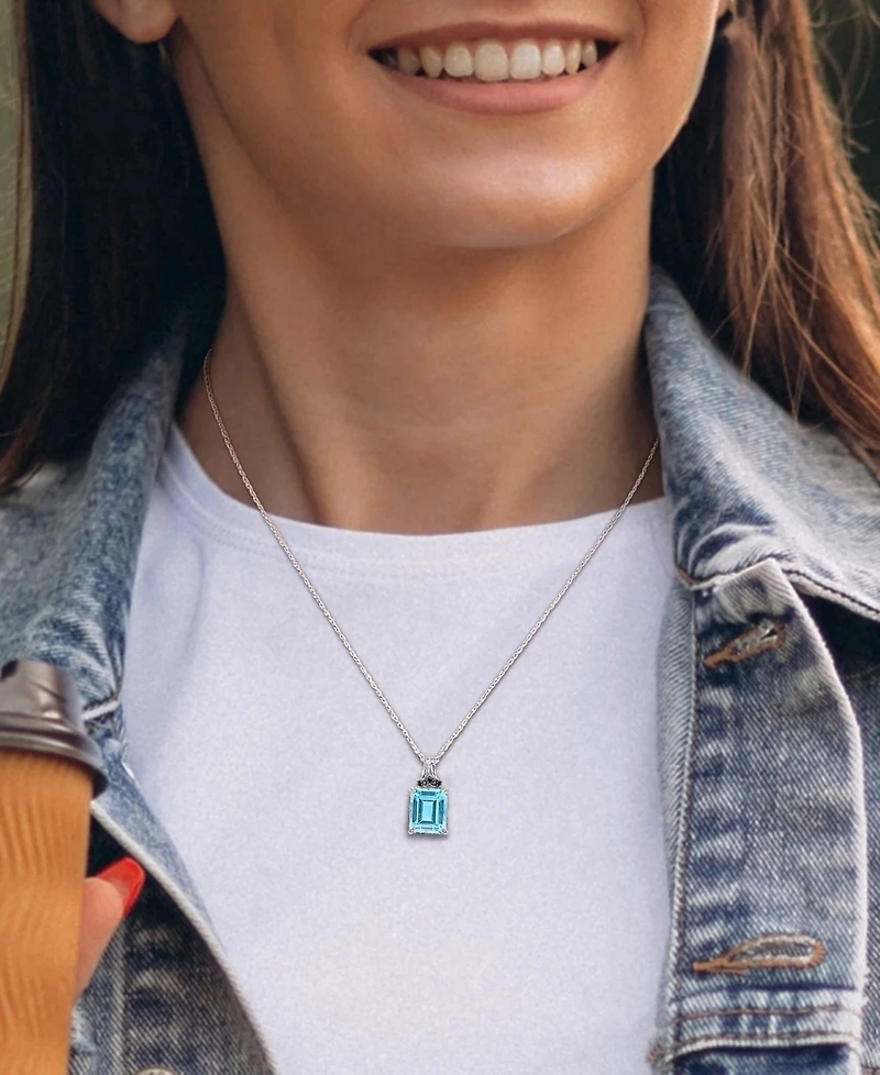 Blue Topaz (7-3/8 ct. t.w.) & Black Sapphire (1/4 ct. t.w.) 18" Pendant Necklace in Sterling Silver