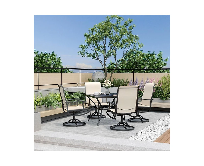 Beige 5-Piece Patio Dining Set with 4 Textilene Swivel Chairs