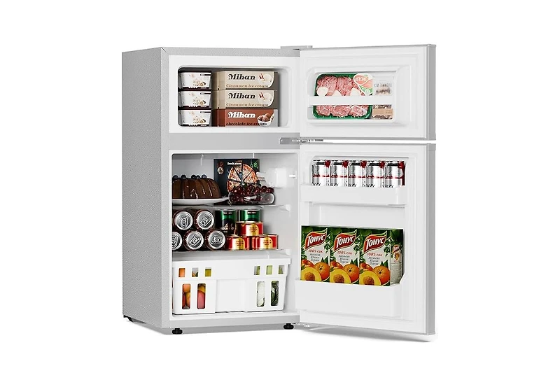 Zafro 3.2 cubic foot mini fridge with separate freezer compartment and double door design is perfect for a basement, apartment