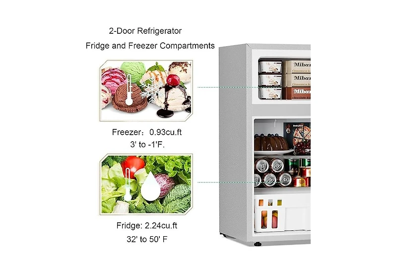 Zafro 3.2 cubic foot mini fridge with separate freezer compartment and double door design is perfect for a basement, apartment