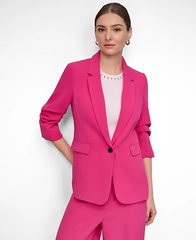 Dkny Petite Aero Crepe Scrunch-Sleeve One-Button Blazer
