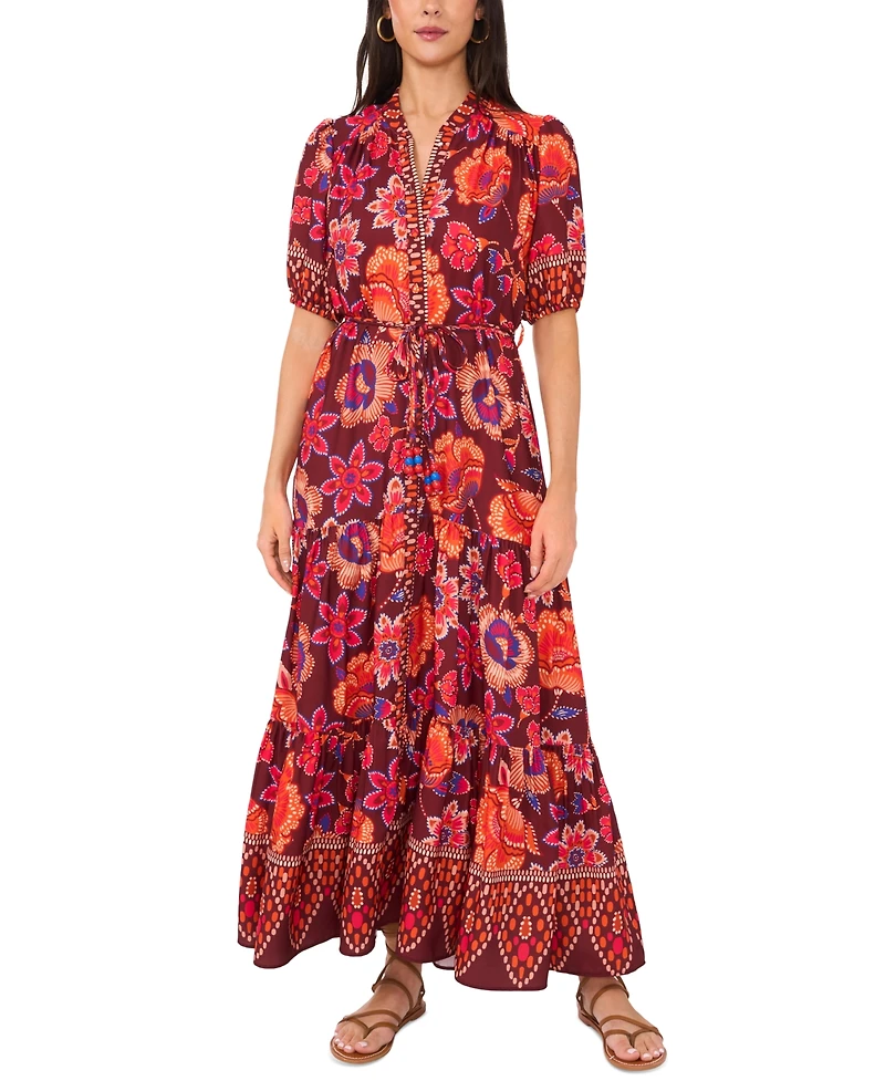 Vince Camuto Women's Printed Puff-Sleeve Maxi Dress