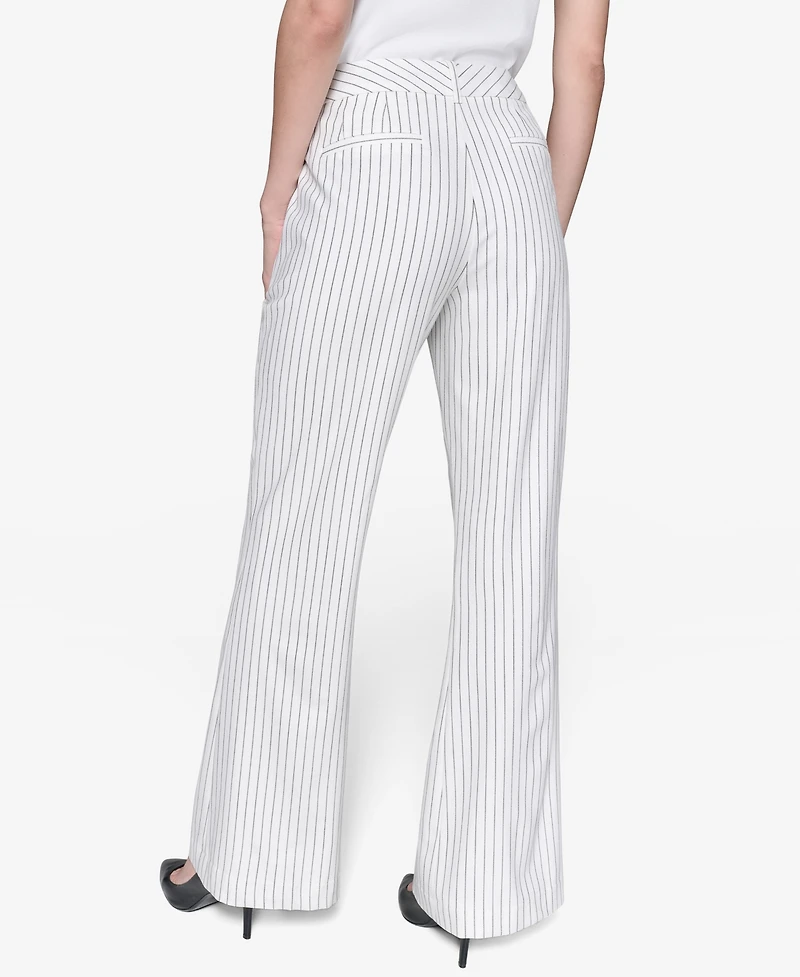 Karl Lagerfeld Paris Women's Pinstripe Full Wide- Leg Pants