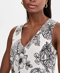 London Times Women's Godet Floral-Print V-Neck A-Line Dress