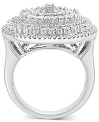 Effy Diamond Round & Baguette Sunburst Cluster Statement Ring (1-1/2 ct. t.w.) in 14k White Gold