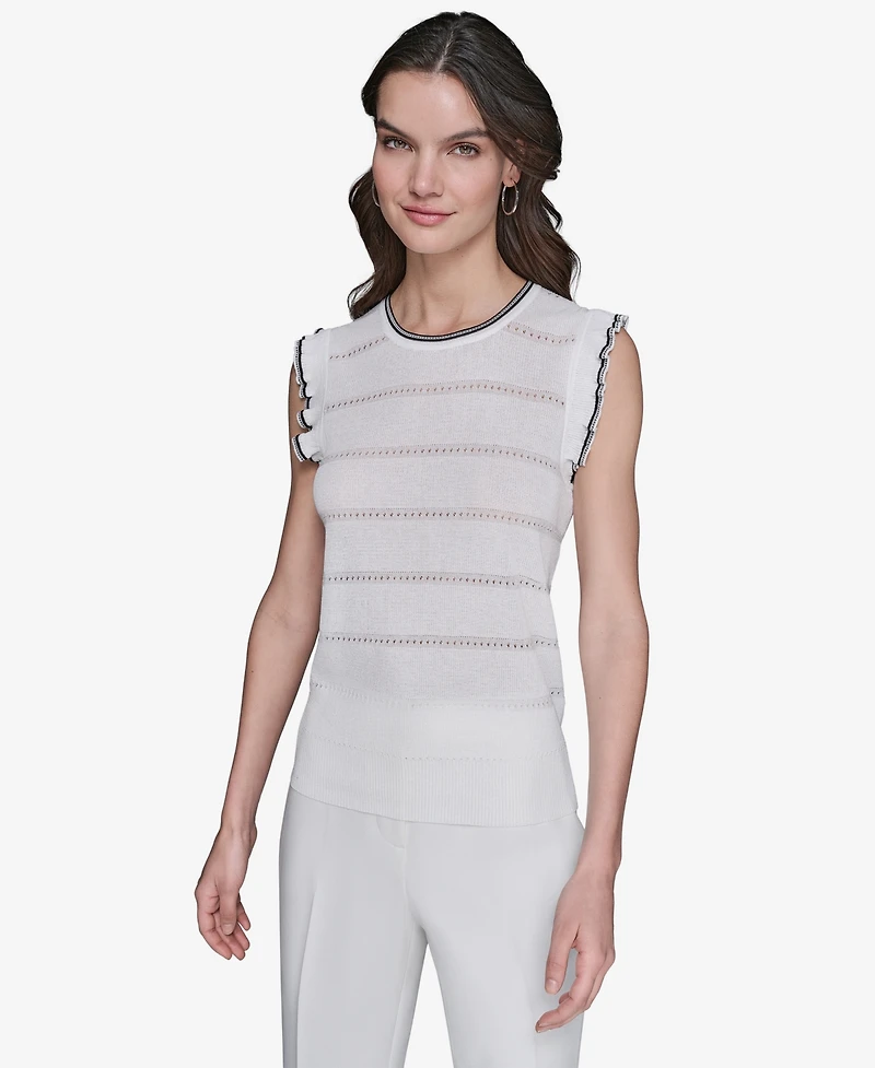 Karl Lagerfeld Paris Women's Pointelle Knit Sleeveless Top