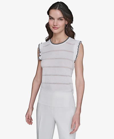 Karl Lagerfeld Paris Women's Pointelle Knit Sleeveless Top