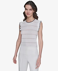 Karl Lagerfeld Paris Women's Pointelle Knit Sleeveless Top