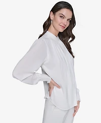 Karl Lagerfeld Paris Women's Blouson-Sleeve Button-Front Blouse